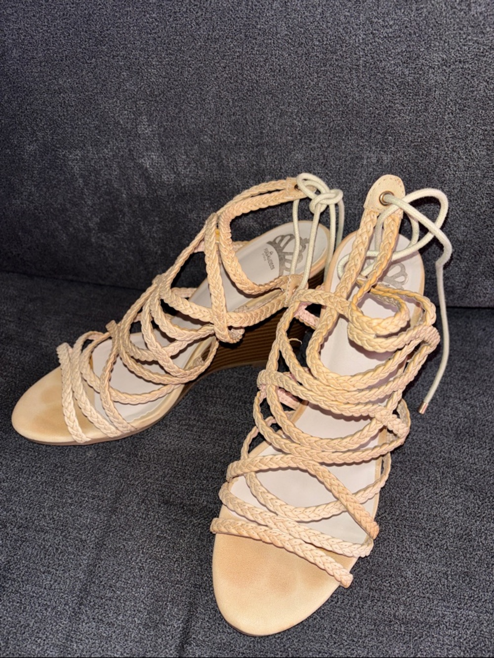 Fergalicious Beige Braided Lace-Up Heeled Sandals (never used)